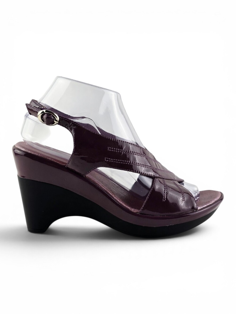 Bravo Browns Women's Patent Leather Ankle Strap Wedge Sandals Purple 38